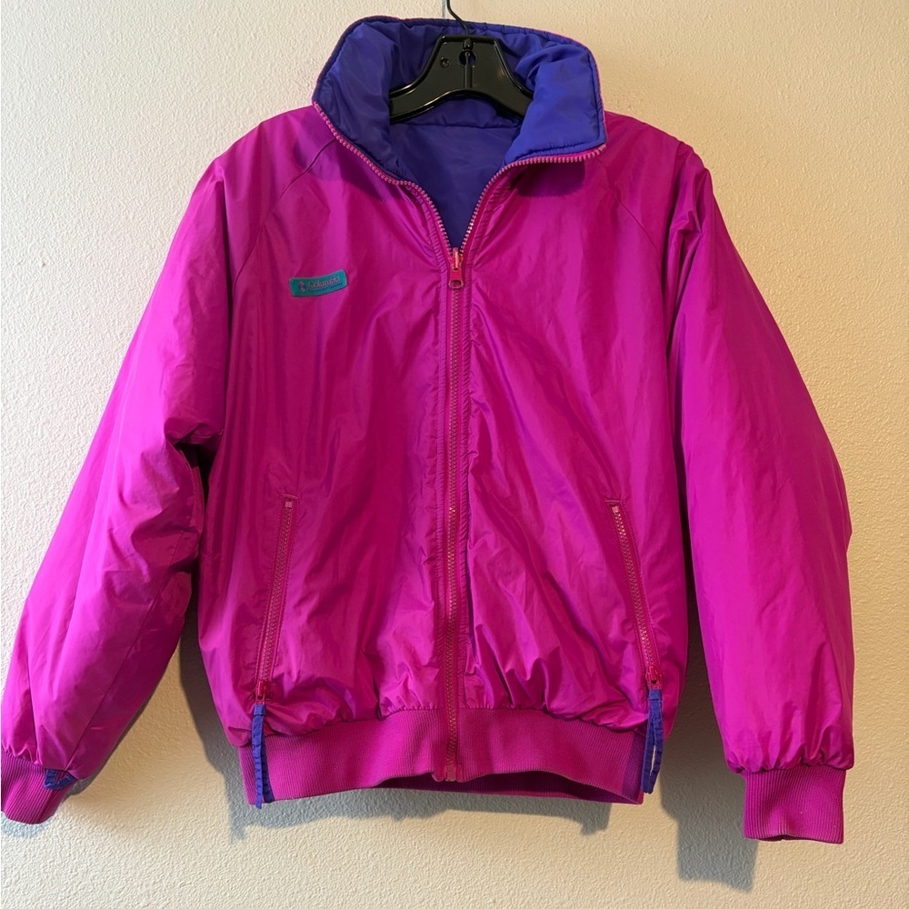 Vintage Columbia Reversible Ski Jacket Women's Retro 90s Purple and Pink